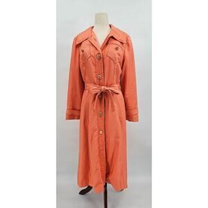 Vtg 70s Court Romi Ltd Women's 12 Coral Peach All Weather Belted Trench Coat